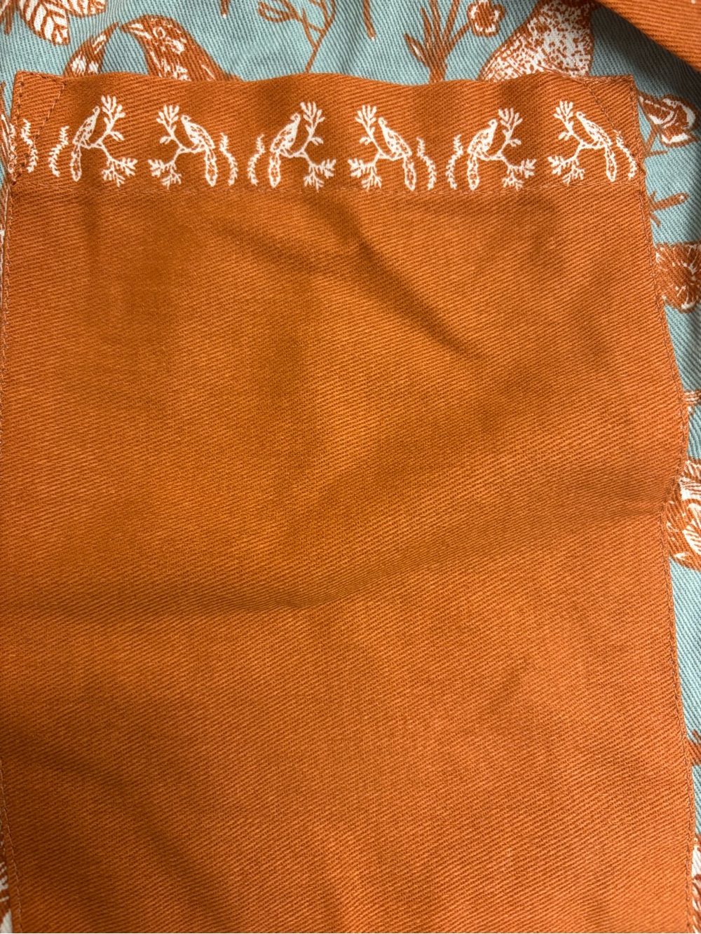 World Market Apron Light Blue and Orange Floral Bird Apron with Pockets - Picture 7 of 10